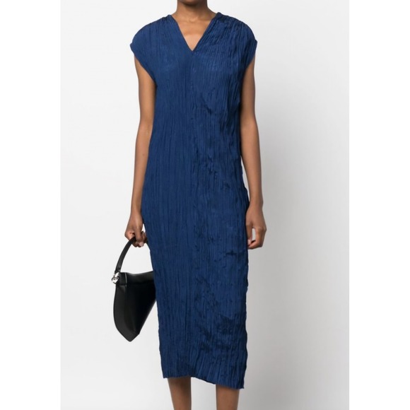 Partow Liana Micropleat Midi Dress In  Dusk Blue‎ Womens Sz 2 NWT - Picture 2 of 16
